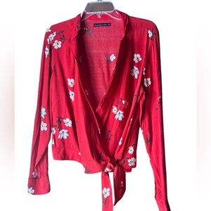 Abercrombie & Fitch Red Floral Tie-Front Blouse
